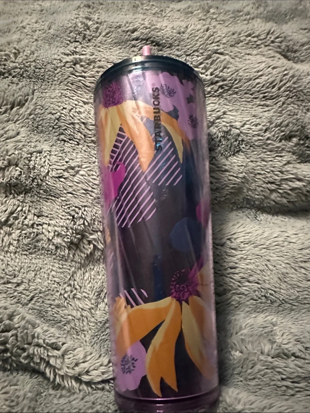 Starbucks Purple Floral & Yellow Accent Reusable Tumbler